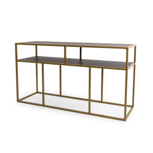 Stalux Side-table 'Teun' 150cm, kleur goud / bruin hout