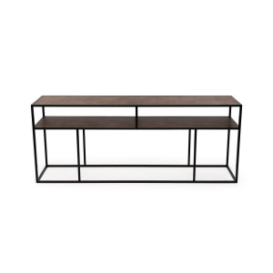 STALUX Side-table 'Teun' 200cm, kleur zwart / lederlook bruin
