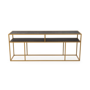 STALUX Side-table 'Teun' 200cm, kleur goud / zwart marmer