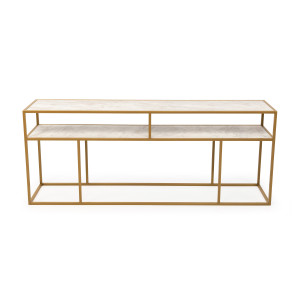 Stalux Side-table 'Teun' 200cm, kleur goud / wit marmer