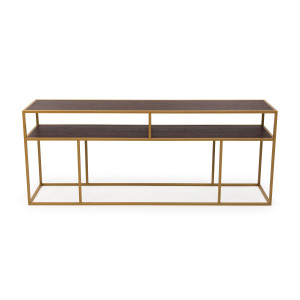 Stalux Side-table 'Teun' 200cm, kleur goud / bruin hout