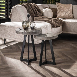 LifestyleFurn Ronde Bijzettafel 'Ericha' Teakhout, Set van 2 stuks