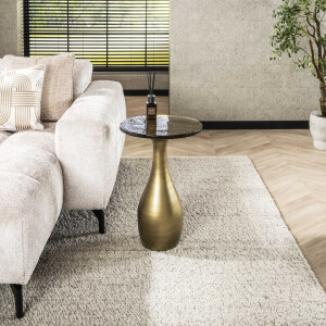 LifestyleFurn Ronde Bijzettafel 'Cassidi' Glas, 40cm, kleur Goud Antiek