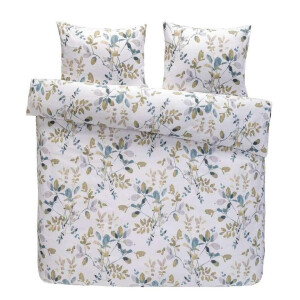 2e Halve Prijs Leen Bakker - Dekbedovertrek Carlijn Botanisch- /groen - 200x200/220 Cm - Katoen Satijn - Wit