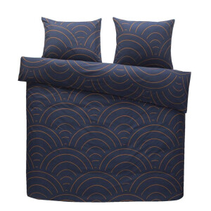 2e Halve Prijs Leen Bakker - Dekbedovertrek Sendai Grafisch - /caramel - 200x200/220 Cm - Katoen - Blauw