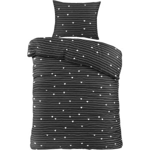 2e Halve Prijs Leen Bakker - Dekbedovertrek Milou - /wit - 140x220 Cm - Polyester - Zwart