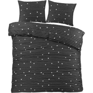 2e Halve Prijs Leen Bakker - Dekbedovertrek Milou - /wit - 200x220 Cm - Polyester - Zwart