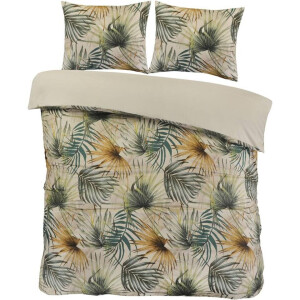 2e Halve Prijs Leen Bakker - Dekbedovertrek Fenna - Zand/groen 200x220 Cm - Polyester - Beige