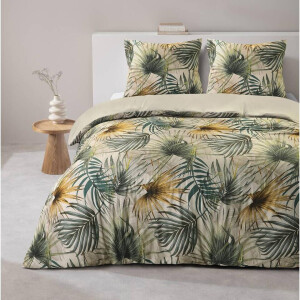 2e Halve Prijs Leen Bakker - Dekbedovertrek Fenna - Zand/groen 240x220 Cm - Polyester - Beige