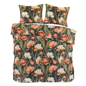 2e Halve Prijs Leen Bakker - Dekbedovertrek Fleur - Zwart/geel - 240x200/220 Cm - Katoen Satijn - Multikleur#Geel#Zwart