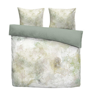 Leen Bakker - Dekbedovertrek Arles - Wit/groen - 200x200/220 Cm - Katoen Satijn - Wit#Groen