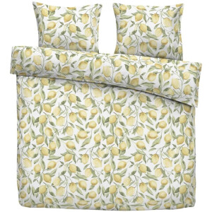 2e Halve Prijs Leen Bakker - Dekbedovertrek Limone - Wit/geel - 200x220 Cm - Polyester - Wit#Geel