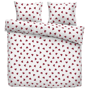 2e Halve Prijs Leen Bakker - Dekbedovertrek Wies - Wit/rood - 200x200/220 Cm - Katoen - Rood#Wit