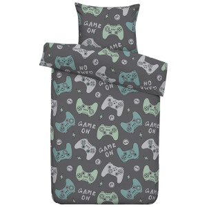 2e Halve Prijs Leen Bakker - Dekbedovertrek Faas - Antraciet/groen - 140x200/220 Cm - Katoen - Groen#Grijs