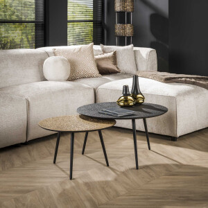 LifestyleFurn Ronde Salontafel 'Marylouise' Metaal, Set van 2 stuks, kleur Goud/zwart