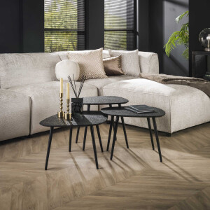 LifestyleFurn Organische Salontafel 'Daphane' Metaal, Set van 3 stuks, kleur Grijs