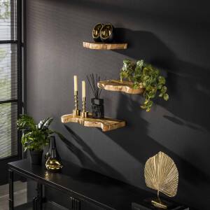 LifestyleFurn Wandplank 'Jenene' Teakhout, Set van 3 stuks