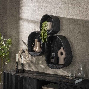 LifestyleFurn Wandplank 'Doria' Liquid metal, Set van 3 stuks