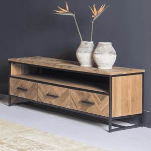 Livingfurn TV-meubel 'Hawaii' Visgraat Teak en staal, 180cm