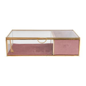 Sieradendoos met ringhouder - roze/goud - 25x15x6.5 cm