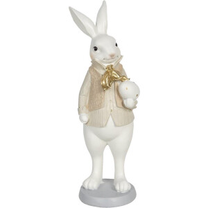 Clayre & Eef Beeld Konijn 10x10x25 cm Wit Beige Polyresin Woonaccessoires