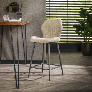 LifestyleFurn Barstoel 'Taneeka' Bouclé, kleur Zand (zithoogte 67cm)