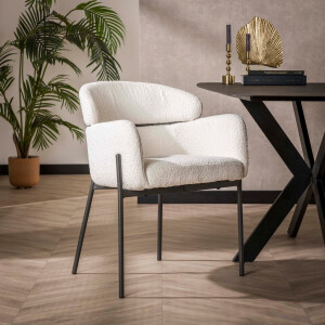 LifestyleFurn Eetkamerstoel 'Shallen' Bouclé, kleur Wit