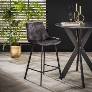 LifestyleFurn Barstoel 'Kora' Velvet, kleur Antraciet (zithoogte 66cm)