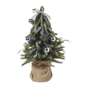 Mini kerstboom - groen/zilverkleurig - 27 cm