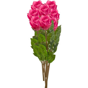 Emerald Kunstbloemen boeket Roos Bud - 8x - 58 cm - fuchsia - Kunst zijdebloemen