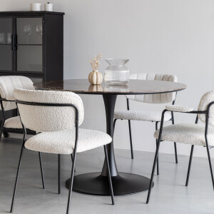 ZILT Ronde Eettafel 'Trisha' Marmerlook, 110cm, kleur Zwart