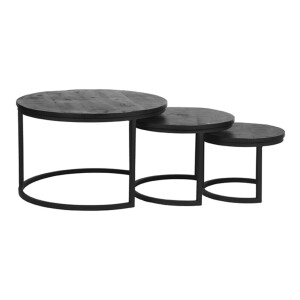 LABEL51 Salontafel 'Triplet' Mangohout, Set van 3 stuks, kleur Zwart