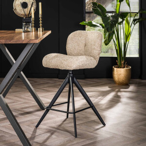 LifestyleFurn Barstoel 'Lovie' Bouclé, kleur Zand (zithoogte 69cm)
