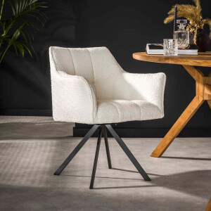 LifestyleFurn Eetkamerstoel 'Thandie' Bouclé, Draaibaar, kleur Boucle wit