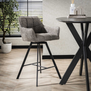 LifestyleFurn Draaibare Barstoel 'Thandie' Bouclé, kleur Taupe (zithoogte 69cm)