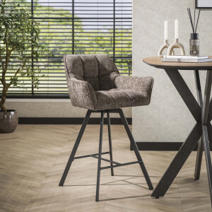 LifestyleFurn Draaibare Barstoel 'Thandie' Rich stof, kleur Taupe (zithoogte 69cm)