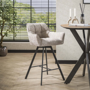 LifestyleFurn Draaibare Barstoel 'Thandie' Rich stof, kleur Zand (zithoogte 69cm)