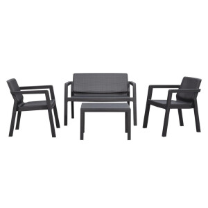 Leen Bakker - Loungeset Emily - /antraciet - 4-delig - Kunststof - Grijs - 126x76x46.8 Cm