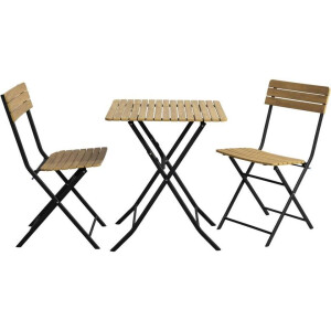 Leen Bakker - Bistroset Beziers - Zwart/naturel - Polyester/IJzer - Zwart#Beige - 71x60x60 Cm