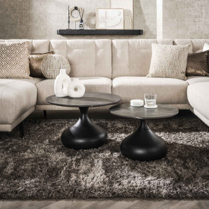 LifestyleFurn Ronde Salontafel 'Bong' Keramieklook, Set van 2 stuk