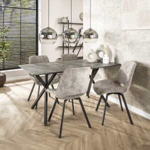 Eettafel 'Lakia' 160 x 90cm, 3D-betonlook, kleur grijs