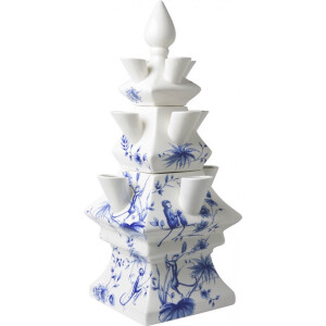Heinen Delfts Blauw - Tulpenvaas - Aapjes - Blauw & Wit - 3-delig - Keramiek - 33cm