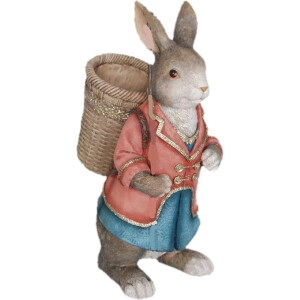 Clayre & Eef Beeld Konijn 26x19x40 cm Bruin Blauw Polyresin Woonaccessoires