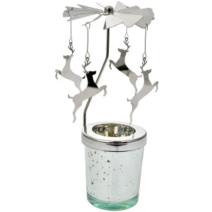 Clayre & Eef Waxinelichthouder Ø 8x17 cm Zilverkleurig Glas Hert