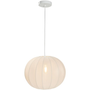 Leen Bakker - Hanglamp Fenne Ovaal - Metaal - E27 - 150xØ38 Cm - Metaal/Stof - Wit