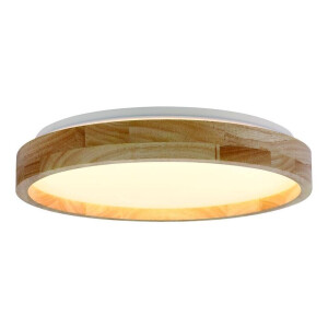 Leen Bakker - Plafonnière Noah LED - Houtlook - 6,5xØ27,2 Cm - Metaal/Kunststof - Bruin#Wit - H6.5 Cm