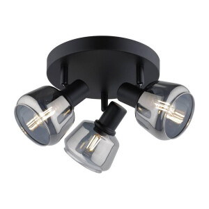 Leen Bakker - 3-Spot Noah Smoke Glas E14 - Metaal/Glas - Zwart - 10x21x45 Cm