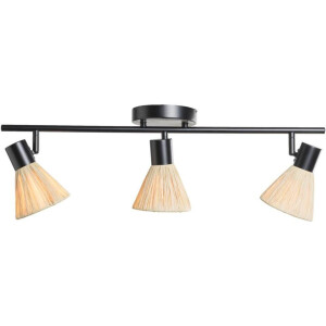 40% korting - Leen Bakker - 3-spot Raffia E14 - Beige/zwart Metaal - 21x66x11 Cm - Metaal/Papier - Zwart#Beige