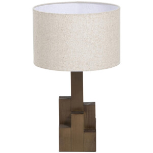 Leen Bakker - Tafellamp May Naturel E27 - 46x28x28 Cm - Hout/Stof - Bruin#Wit