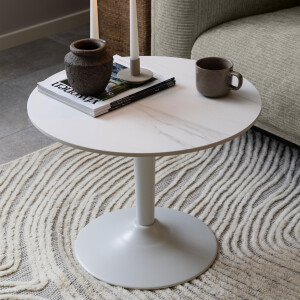 Bendt Ronde Salontafel 'Tempest' Keramiek met marmerprint, 60cm, kleur Wit